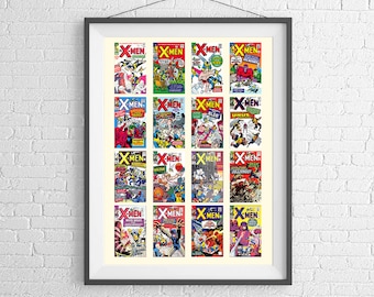 X-Men - Marvel Comics Art Poster - Historical Collection of Comics - Art Print - Wall Art Poster