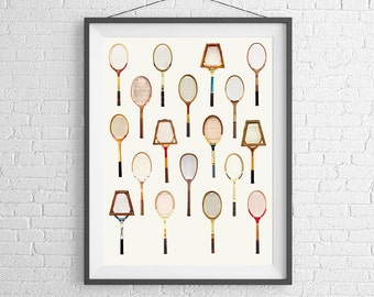 Vintage Tennis Racquet  Poster -  Art Wall Print - Wimbledon, French US Australia Open - Tennis Sports