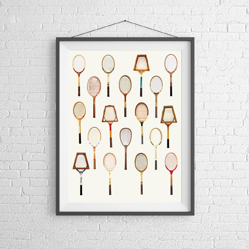 Vintage Tennis Racquet  Poster -  Art Wall Print - Wimbledon, French US Australia Open - Tennis Sports