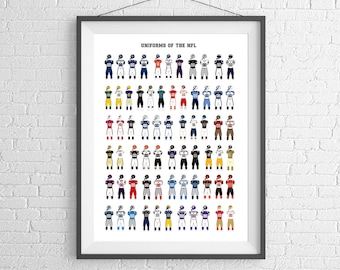 History of the Football Uniforms - Jerseys all Teams - Football Art - Football Wall Art - Art Print