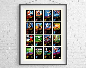 Nintendo 8-Bit Video Game Cover Poster - Collection of Vintage Video Games - NES 8 Bit Poster Wall Art