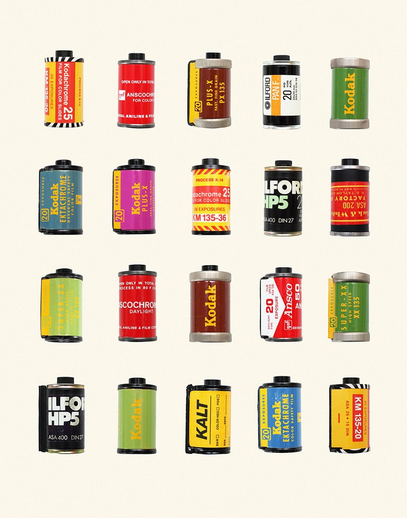 Vintage Film Canisters 35mm Film Kodak Kodachrome Canister Ilford Agfa Art Print Poster image 3