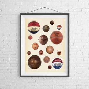Historia de la Baskeballs - GBasketball clásica ilustración - bolas de todas las épocas - impresión del arte