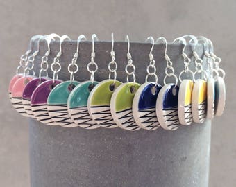 Colourful dangle earrings on sterling silver hooks, Christmas gift for daughter, ceramic jewellery, geometric earrings