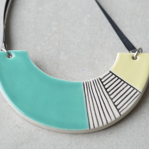 Turquoise Statement Necklace Chunky Ceramic Necklace - Etsy