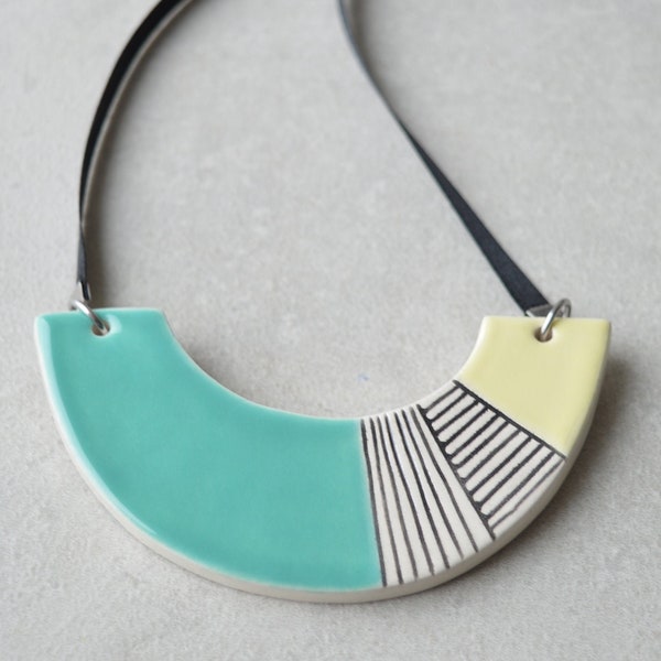 Turquoise statement necklace, chunky ceramic necklace, geometric jewelry, fashion jewellery