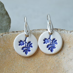 Sterling silver ceramic earring, delft blue jewellery, folk art inspired everyday jewellery, gift for wife