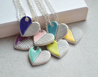 Valentines gift, heart necklace, colourful ceramic jewelry for summer, teenage girl gift