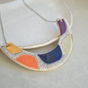 Colorblock statement necklace, handmade geometric ceramic jewelry, Christmas gifts for her image 4