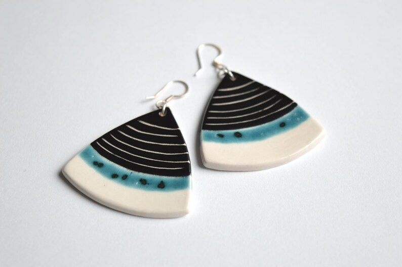 Geometric ceramic dangle earrings with sterling silver hooks Etsy