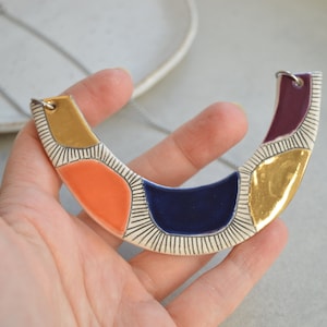 Colorblock statement necklace, handmade geometric ceramic jewelry, Christmas gifts for her image 3