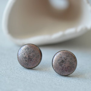 Copper gold ceramic stud earrings, small everyday circle ear studs, handmade jewellery gift for her image 1