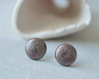 Copper gold ceramic stud earrings, small everyday circle ear studs, handmade jewellery gift for her