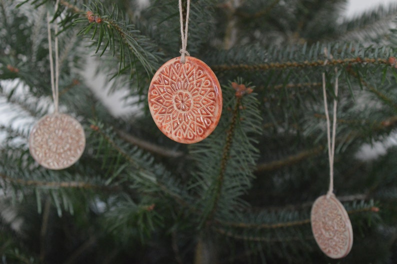 Christmas ornaments, ceramic decorations, earthy decor, terracotta ornaments, housewarming gift, Set of 5 image 6