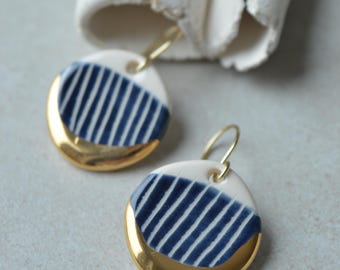 Ceramic drop earrings with geometric pattern, handmade jewellery gifts for her
