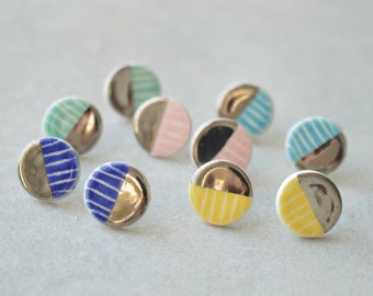 Summer stud earrings, geometric ear studs, colourful ceramic jewellery, teenage girl gift