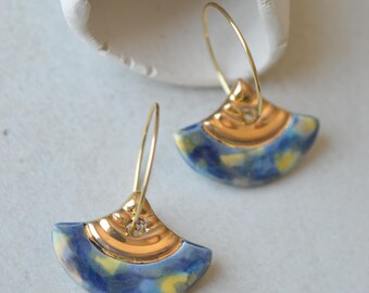 Fan earrings: elegant handmade ceramic hoop earrings