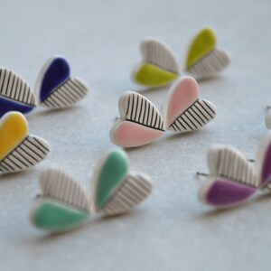 Heart stud earrings, geometric ceramic jewelry, teenage girl gift, Valentines day gift for her image 3