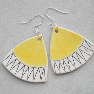 Yellow statement earrings, geometric color block earrings, modern ceramic jewellery for summer image 2