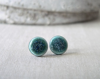 Ceramic stud earring 9mm, dark turquoise stud earring, ceramic studs, circle stud, ceramic earring