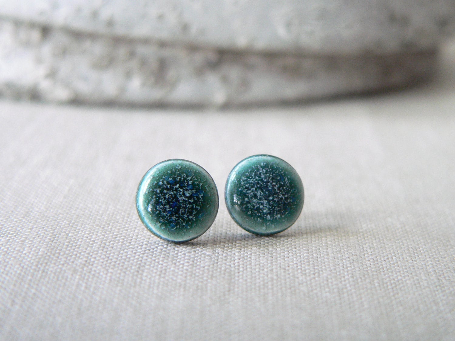 Turquoise Ear Stack Ceramic Stud Earring 9mm, Dark Turquoise Stud Earring, Ceramic Studs ...