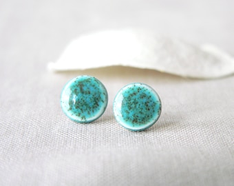 Ceramic stud earrings, minimalist stud, circle post earrings, turquoise stud