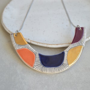 Colorblock statement necklace, handmade geometric ceramic jewelry, Christmas gifts for her image 2