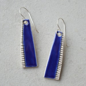 Ceramic drop earrings, royal blue earrings, geometric jewelry, abstract earrings, organic shape, sterling silver image 1