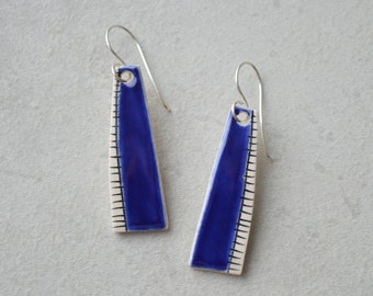 Ceramic drop earrings, royal blue earrings, geometric jewelry, abstract earrings, organic shape, sterling silver