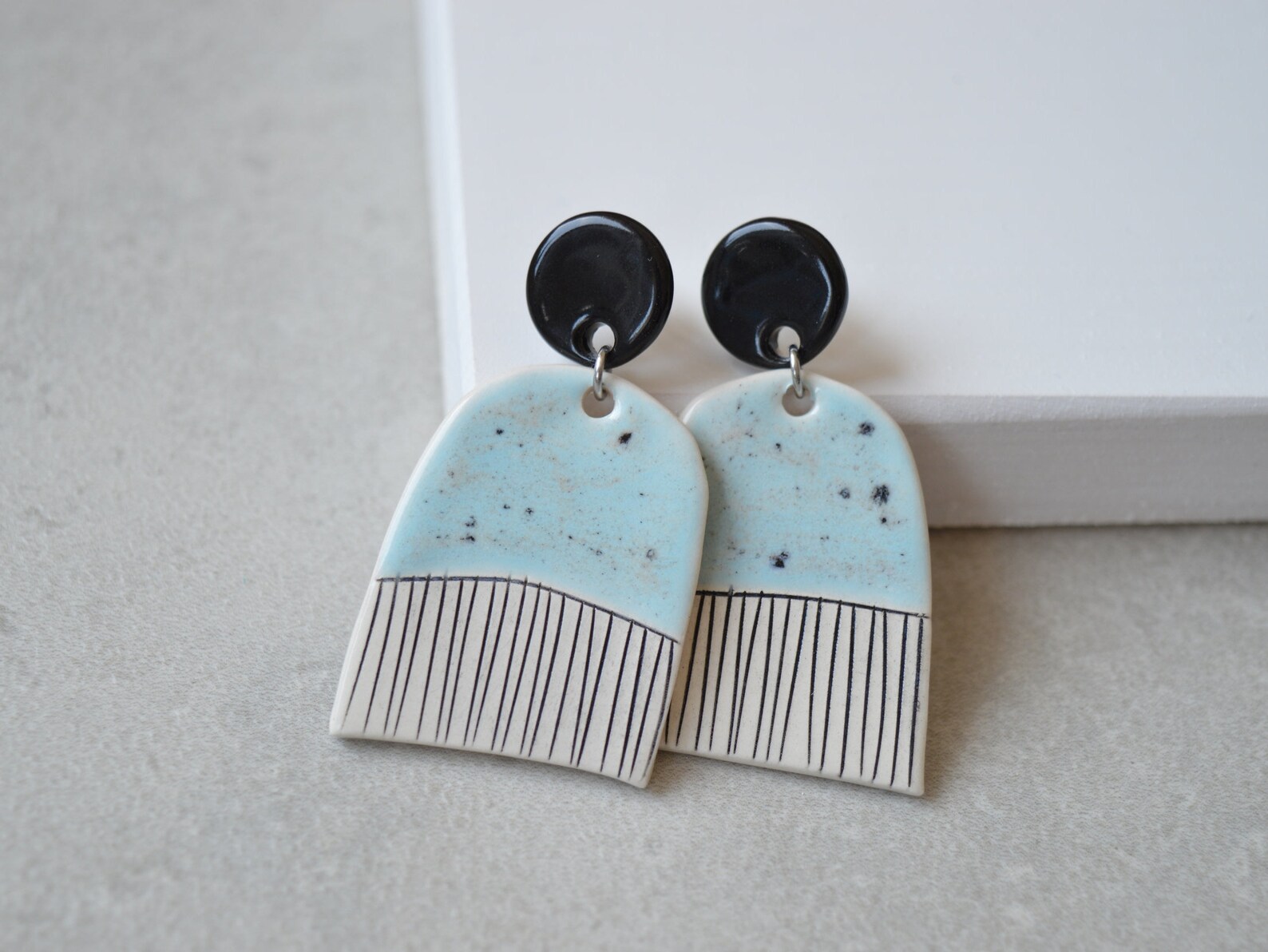 Stud Dangle Earrings Pastel Blue Earrings Abstract Earrings Etsy