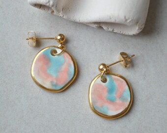 Small elegant ceramic earrings in watercolour style, handmade jewellery