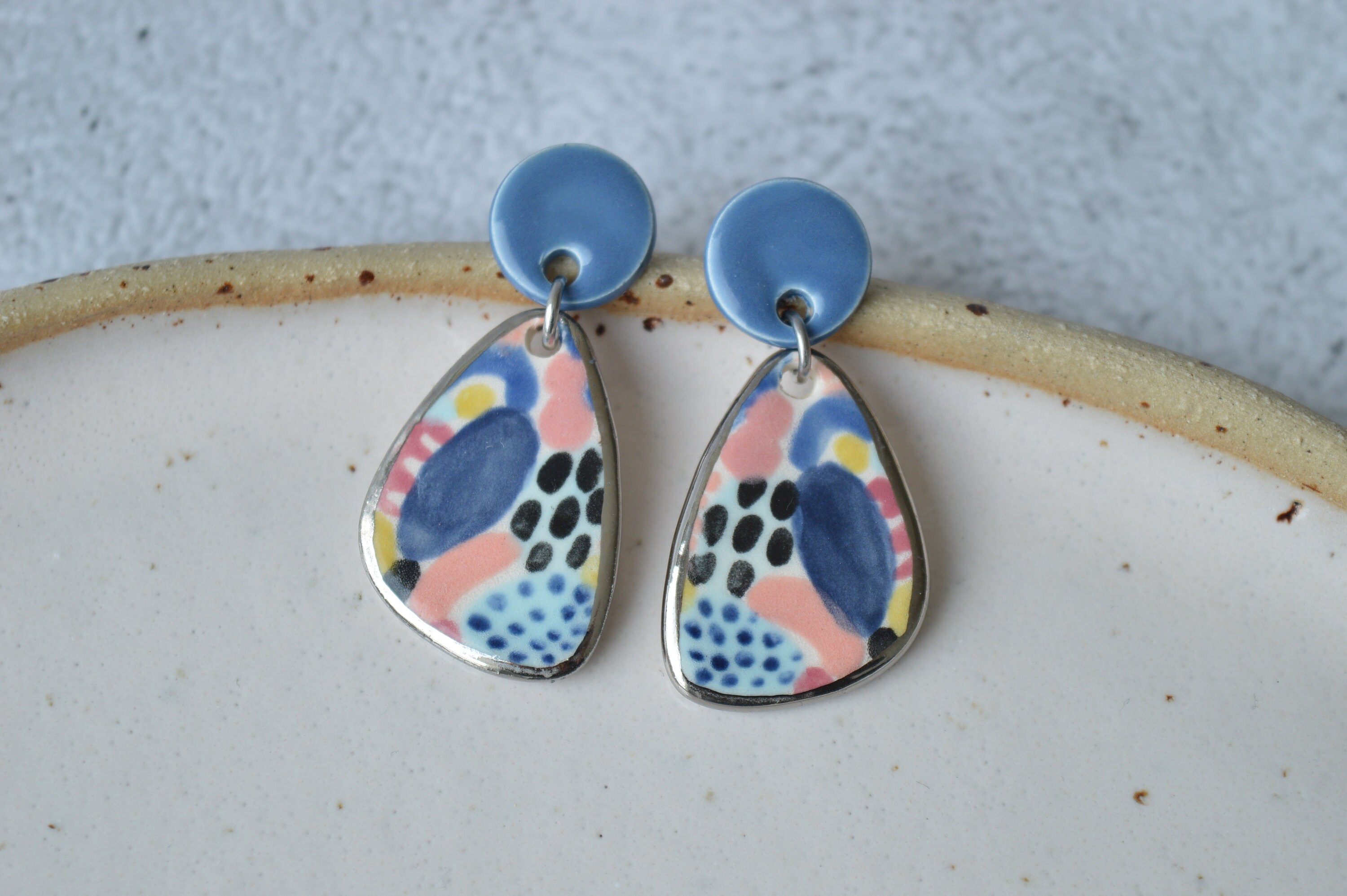 Unique colourful summer earrings handpainted ceramic Etsy