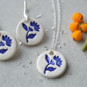 Tulip earrings, delft blue ceramic earrings, folk art inspired everyday jewellery, something blue, wedding jewellery, sterling silver image 6