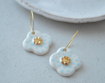 Floral ceramic earrings, handmade jewellery