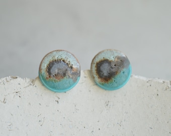 Handmade ceramic stud earrings, colourful unique circle studs, artisan jewellery