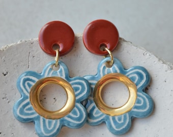 Handmade floral ceramic earrings