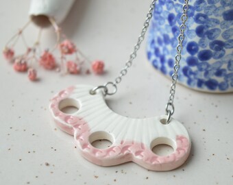 Frilly necklace, small ceramic necklace, pink and white necklace, handmade jewellery gift for her