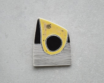 Yellow ceramic brooch, geometric jewellery handmade, best friend gift