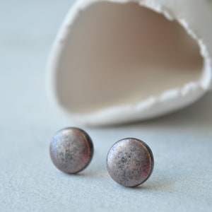 Copper gold ceramic stud earrings, small everyday circle ear studs, handmade jewellery gift for her image 3