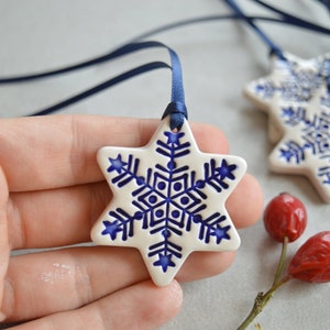 White ceramic Christmas decorations, star ornament, star gift tags, housewarming gift, Set of 5 image 3