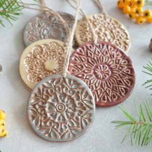 Christmas ornaments, ceramic decorations, earthy decor, terracotta ornaments, housewarming gift, Set of 5 image 5