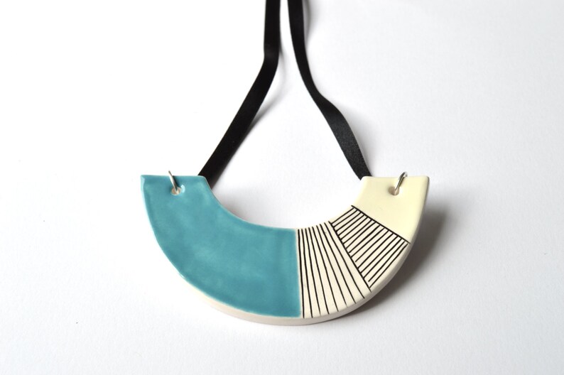 Chunky statement necklace ceramic bib necklace geometric | Etsy