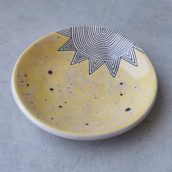 Sunshine ceramic ring dish, handmade trinket bowl, ring holder