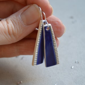 Ceramic drop earrings, royal blue earrings, geometric jewelry, abstract earrings, organic shape, sterling silver image 2