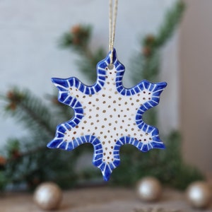 Ceramic snowflake ornaments, Christmas decoration, blue white gold star