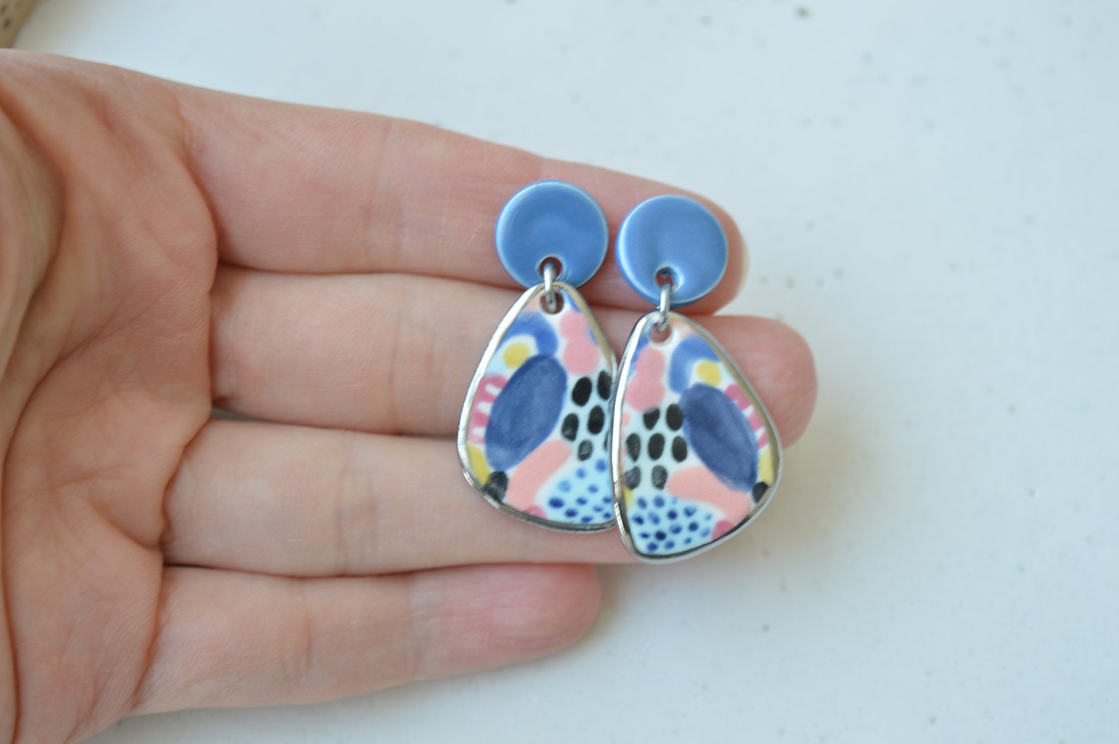 Unique colourful summer earrings handpainted ceramic Etsy
