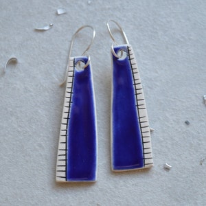 Ceramic drop earrings, royal blue earrings, geometric jewelry, abstract earrings, organic shape, sterling silver image 5