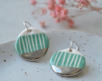 Everyday ceramic dangle earrings, turquoise elegant earrings, handmade jewellery gifts for her