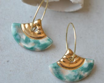 Fan earrings: elegant handmade ceramic hoop earrings