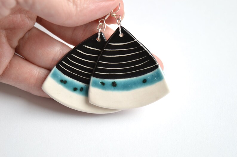 Geometric ceramic dangle earrings with sterling silver hooks Etsy